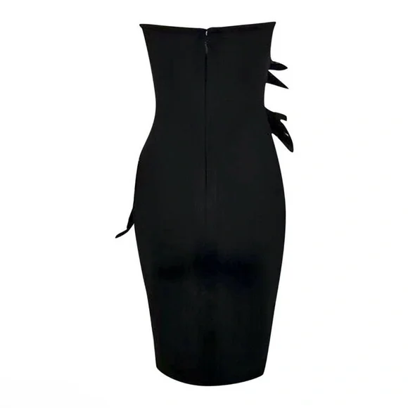 Boutique Black Feather Strapless Dress | Luxury Evening Cocktail Dress | M–L - Picture 5 of 11
